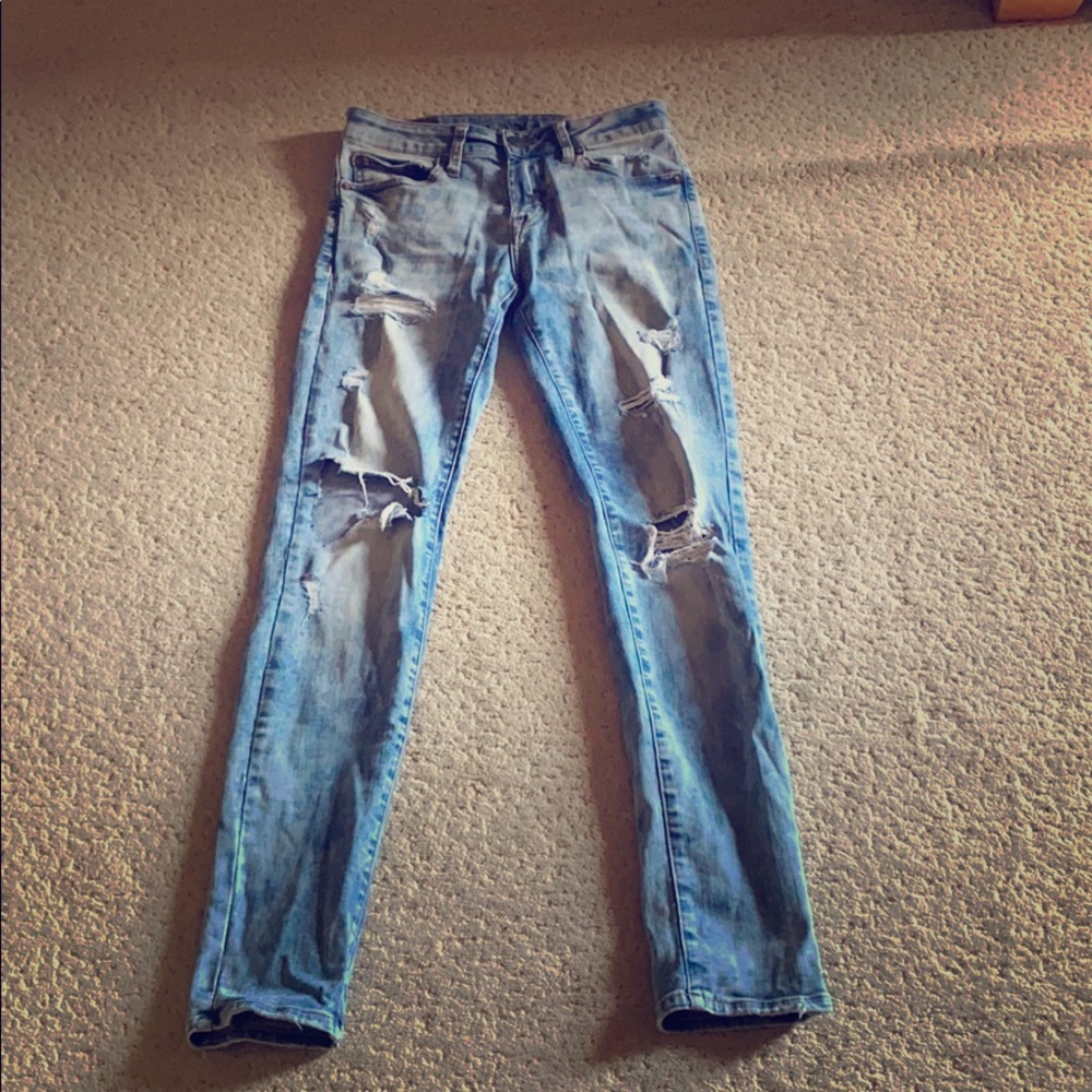 Blue Distressed Denim Jeans